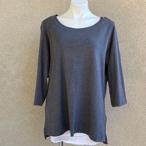 Plus Size Ash Gray 3/4 Sleeves Zipper Neck Blouse
